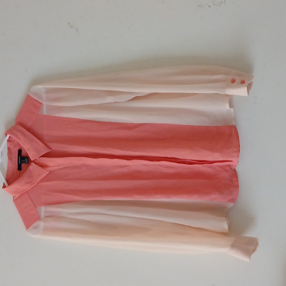Forever 21 Sheer 2 tone Peach color Button Down Long sleeve Shirt | Size: Medium